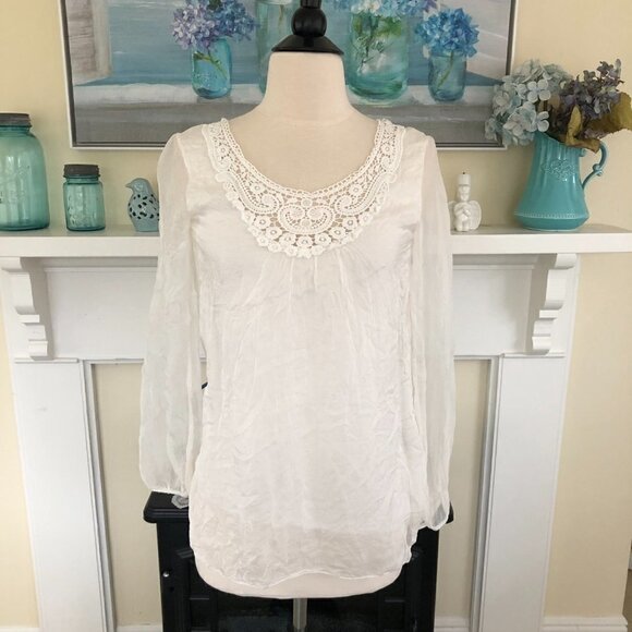 Carla Conti White Silk Blouse XS Fairycore Lace Flowy - Picture 1 of 8